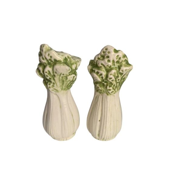 Vintage Celery Salt & Pepper Shakers Green White Made 1960s MCM Mid Century - Picture 5 of 10